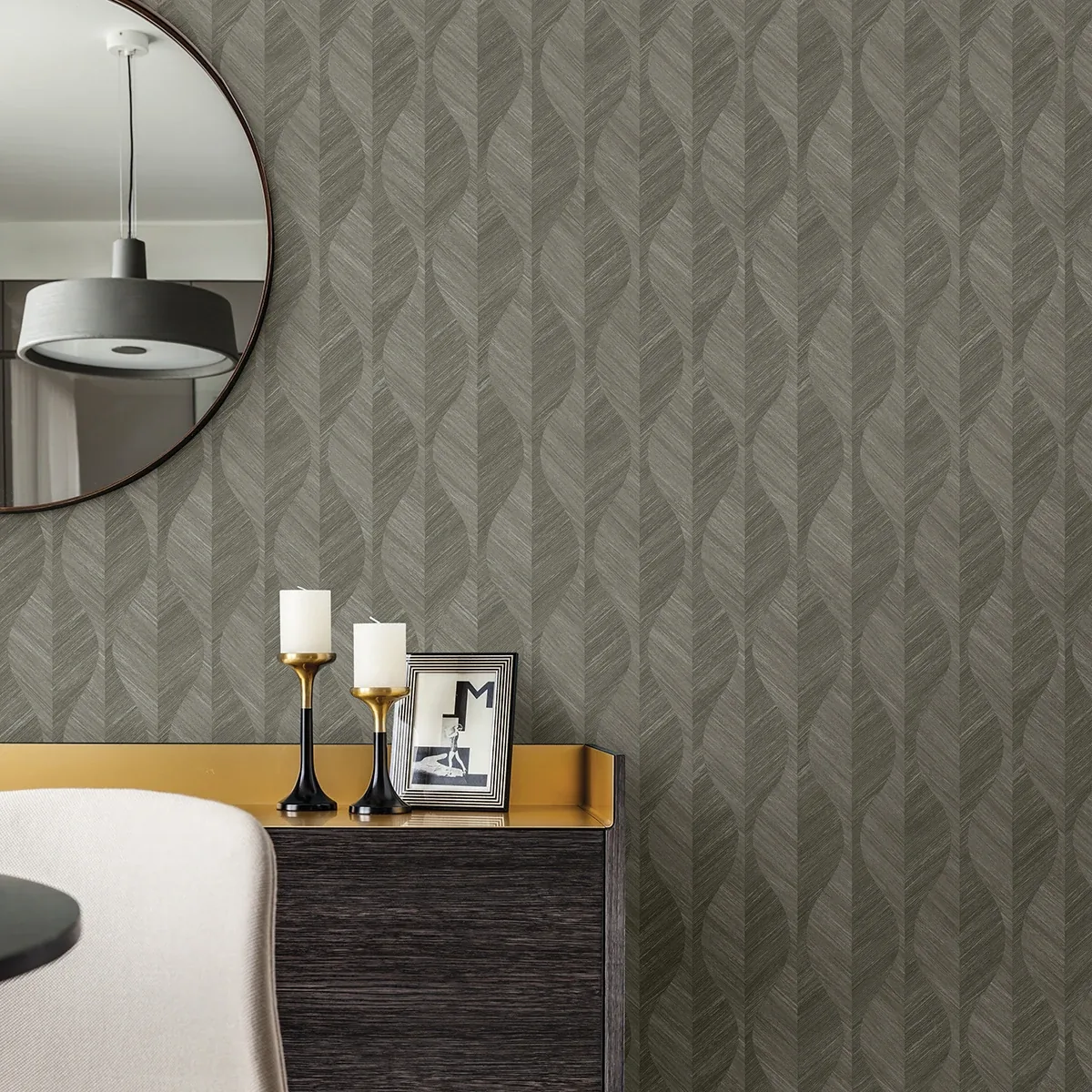 4025-82509 | Oresome Dark Grey Grey Ogee Wallpaper