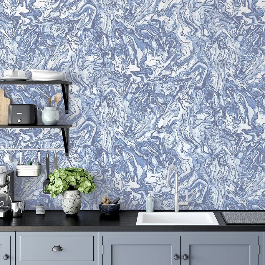 Brewster Home Fashions Osgood Navy Marbled Wallpaper - SKU AH693902