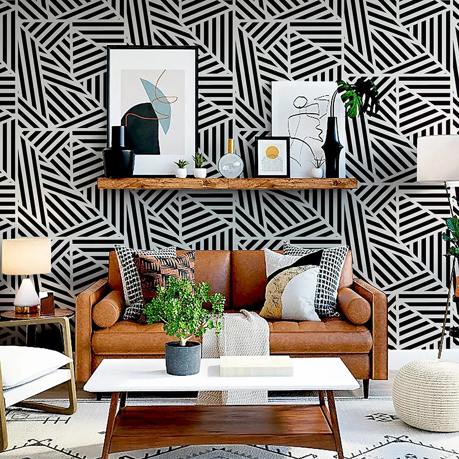 Brewster Home Fashions Oswald Black Striped Geometric Wallpaper - SKU AH910004