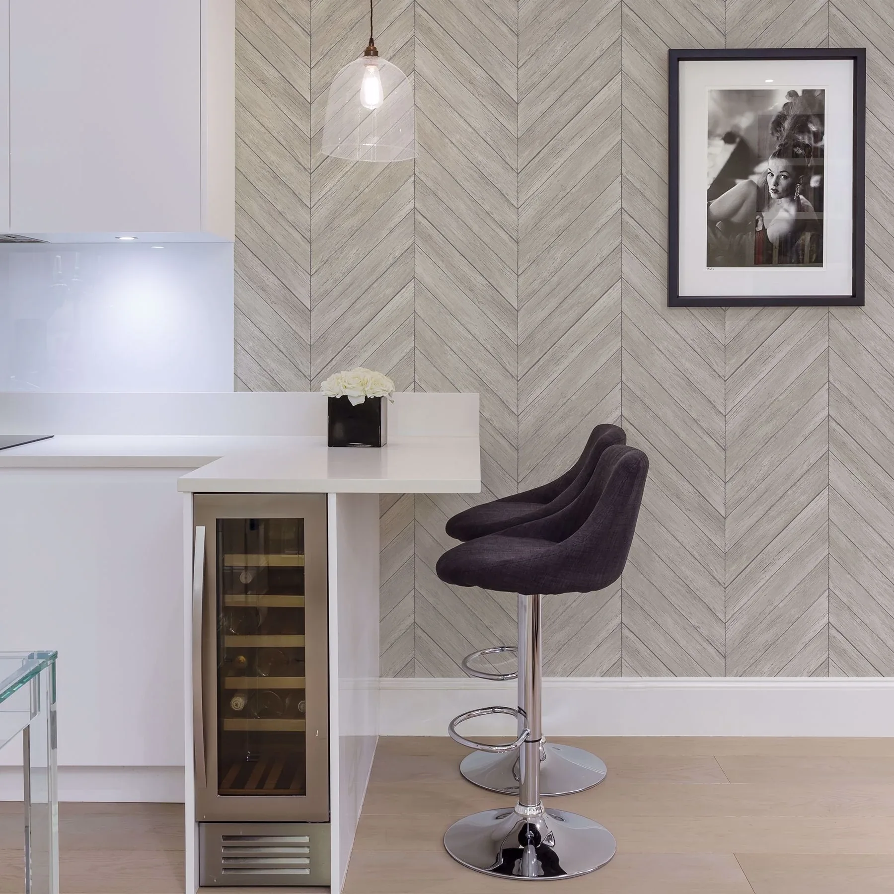 Brewster Home Fashions Parisian Dove Chevron Wood Wallpaper - SKU 2904-24005