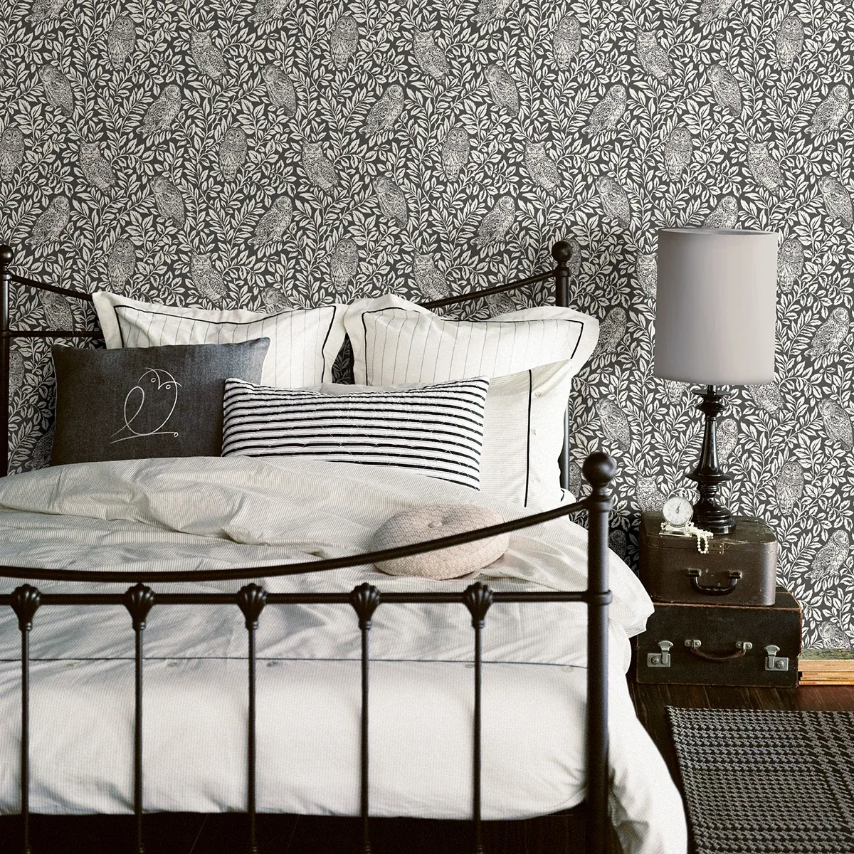 Brewster Home Fashions Parliament Charcoal Owl Wallpaper - SKU 3123-12415