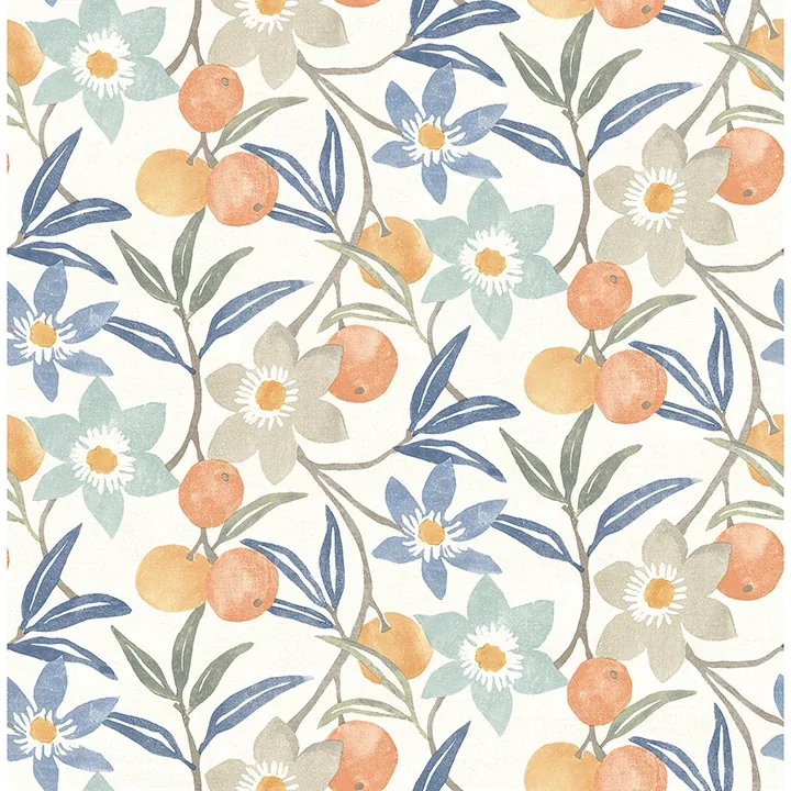 4148-27448 | Passiflora Blue Fruit and Floral Wallpaper