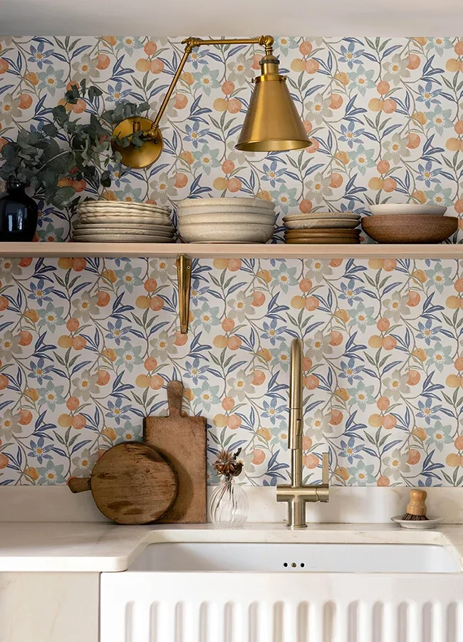 Brewster Home Fashions Passiflora Blue Fruit and Floral Wallpaper - SKU 4148-27448