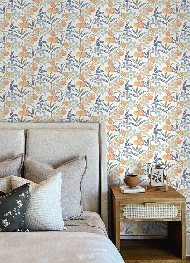 Brewster Home Fashions Passiflora Blue Fruit and Floral Wallpaper - SKU 4148-27448