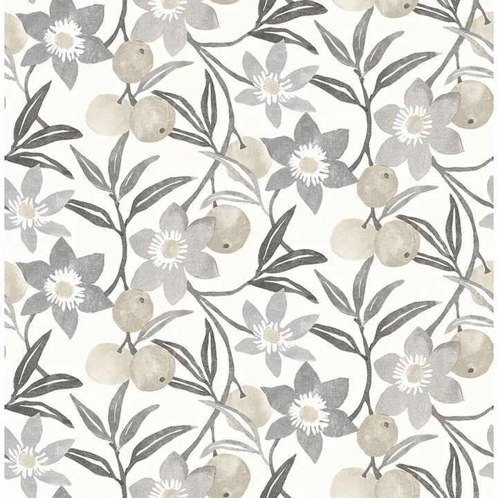 4148-27451 | Passiflora Charcoal Fruit and Floral Wallpaper