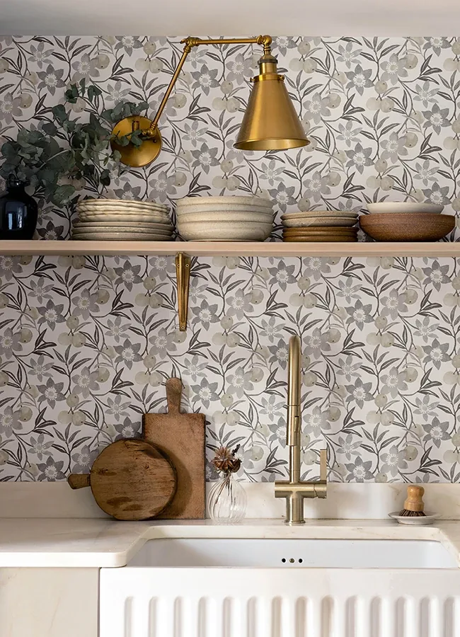 Brewster Home Fashions Passiflora Charcoal Fruit and Floral Wallpaper - SKU 4148-27451