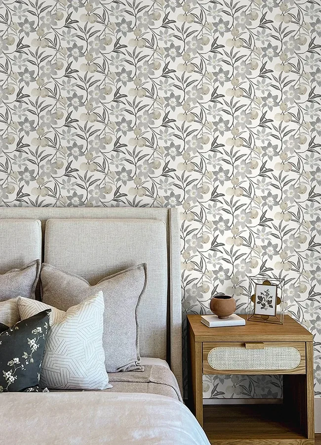 Brewster Home Fashions Passiflora Charcoal Fruit and Floral Wallpaper - SKU 4148-27451