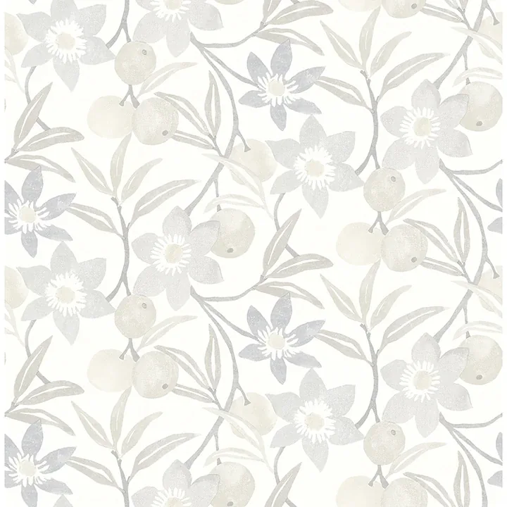 4148-27450 | Passiflora Grey Fruit and Floral Wallpaper