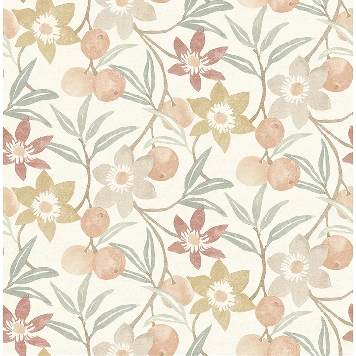 Brewster Home Fashions Passiflora Peach Fruit and Floral Wallpaper - SKU 4148-27447