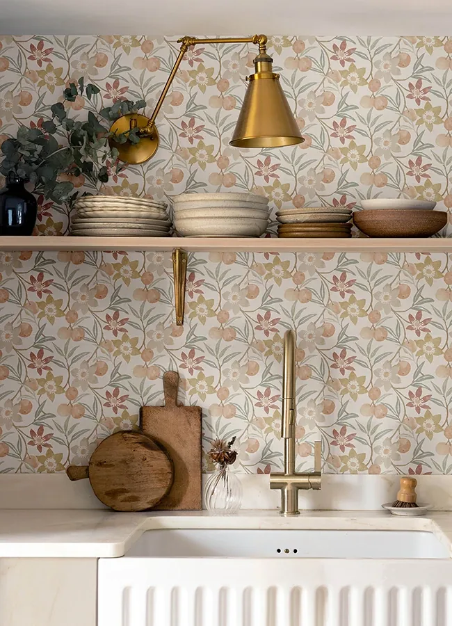 Brewster Home Fashions Passiflora Peach Fruit and Floral Wallpaper - SKU 4148-27447