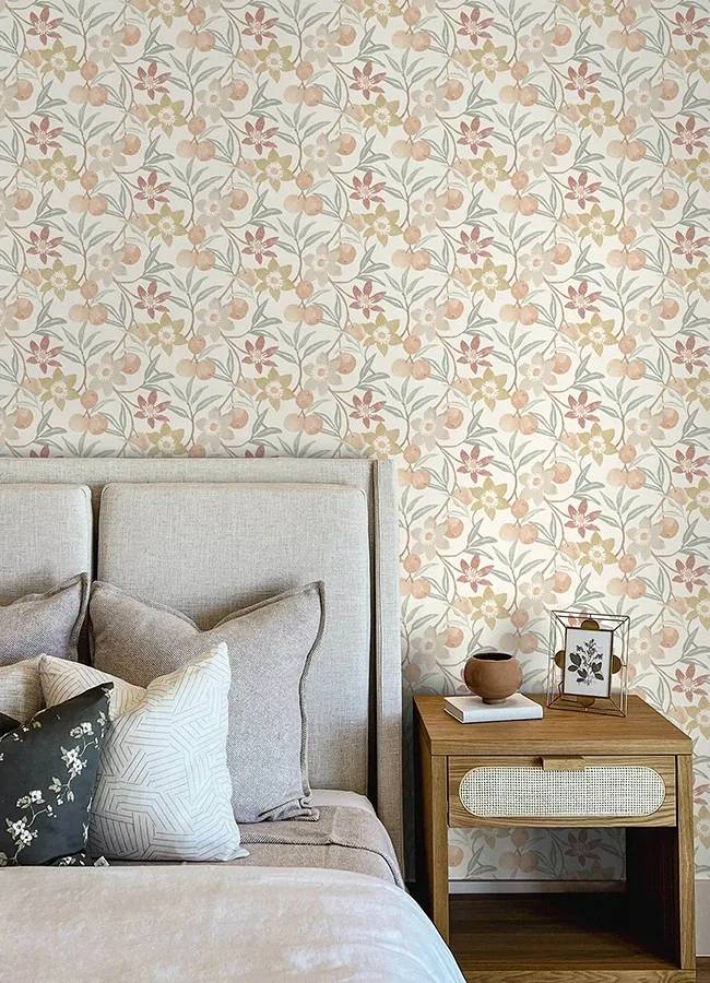 Brewster Home Fashions Passiflora Peach Fruit and Floral Wallpaper - SKU 4148-27447
