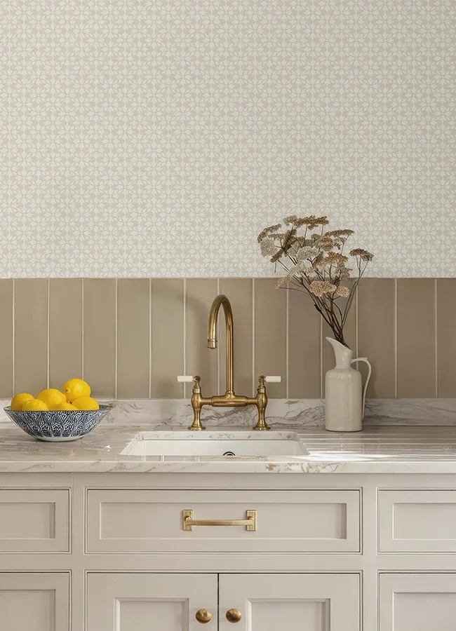 Brewster Home Fashions Phlox Khaki Floral Stamp Wallpaper - SKU 4148-27455