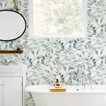 Brewster Home Fashions Pinnate Blue Leaves Wallpaper | Wallpaper Twins Brewster Home Fashions Pinnate Blue Leaves Wallpaper - SKU 3124-13908