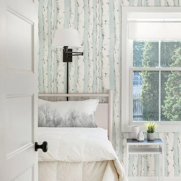 Brewster Home Fashions Pioneer Light Blue Birch Tree Wallpaper | Wallpaper Twins Brewster Home Fashions Pioneer Light Blue Birch Tree Wallpaper - SKU 3118-12602