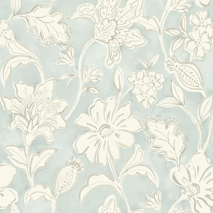 Brewster Home Fashions Plumeria Aqua Floral Trail Wallpaper - SKU 4071-71038