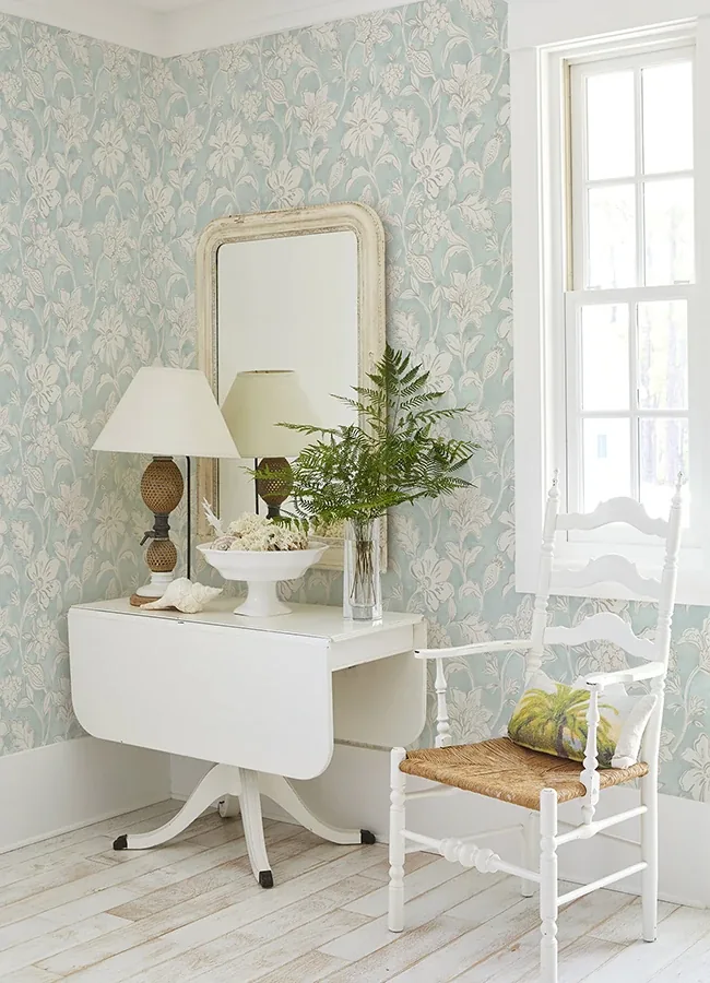 Brewster Home Fashions Plumeria Aqua Floral Trail Wallpaper - SKU 4071-71038