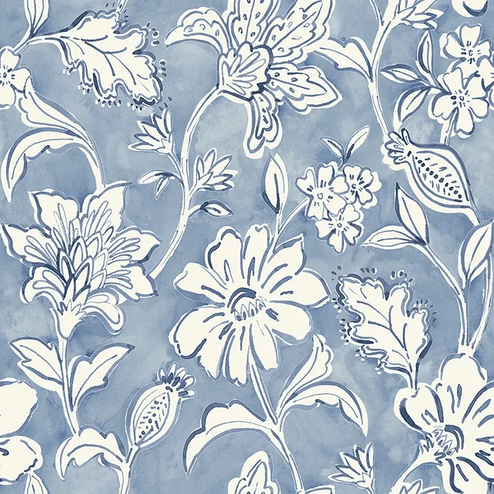 Brewster Home Fashions Plumeria Blue Floral Trail Wallpaper - SKU 4071-71040