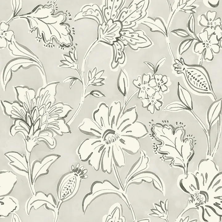 Brewster Home Fashions Plumeria Grey Floral Trail Wallpaper - SKU 4071-71039