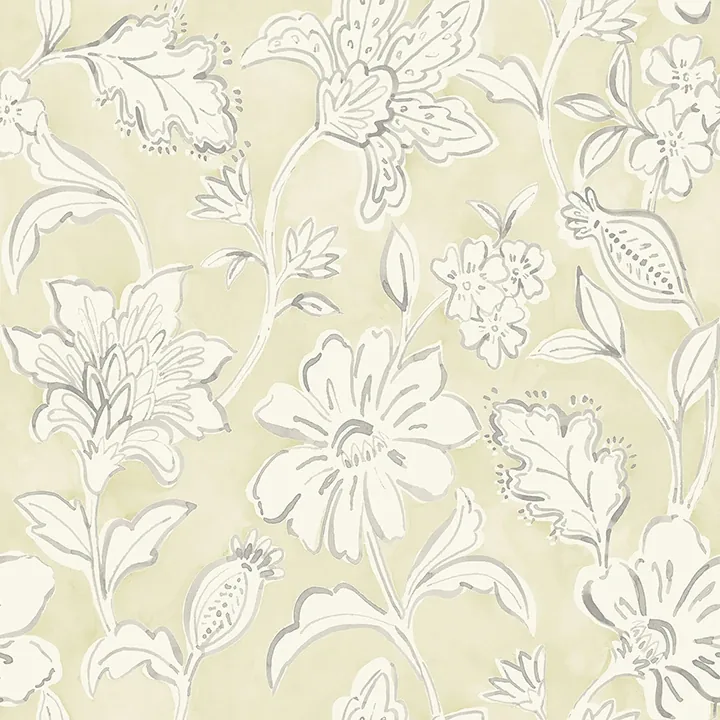 Brewster Home Fashions Plumeria Yellow Floral Trail Wallpaper - SKU 4071-71041