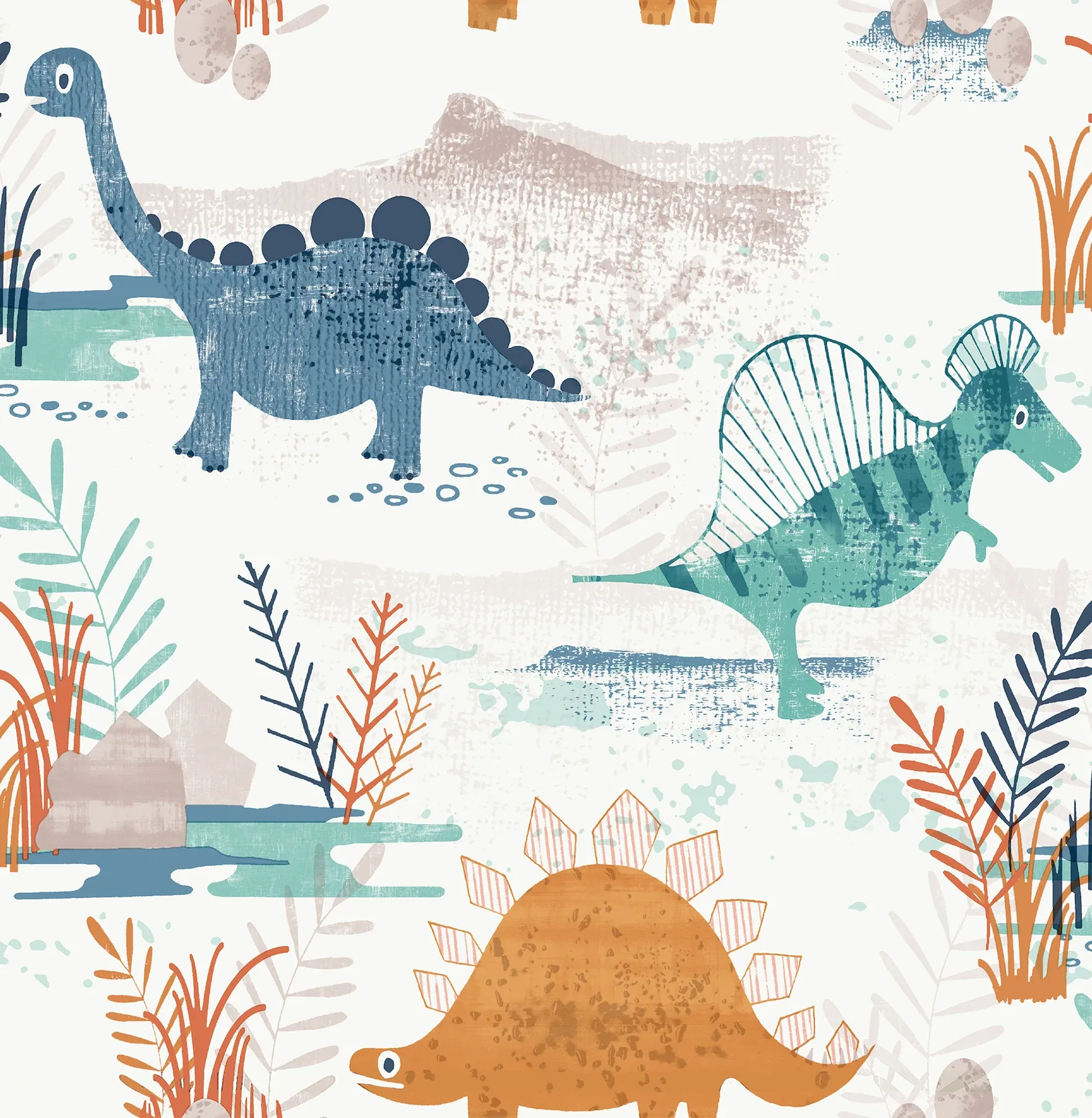 4203-27545 | Prehistoric Dino Orange Whimsical Wallpaper