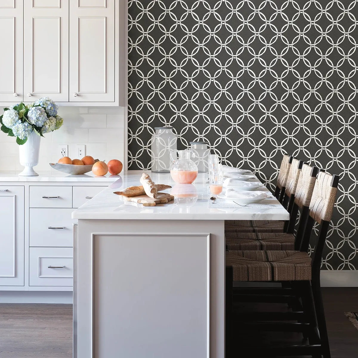 Brewster Home Fashions Quelala Black Ring Ogee Wallpaper - SKU 3122-11000