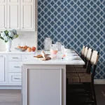 Brewster Home Fashions Quelala Navy Ring Ogee Wallpaper | Wallpaper Twins Brewster Home Fashions Quelala Navy Ring Ogee Wallpaper - SKU 3122-11002