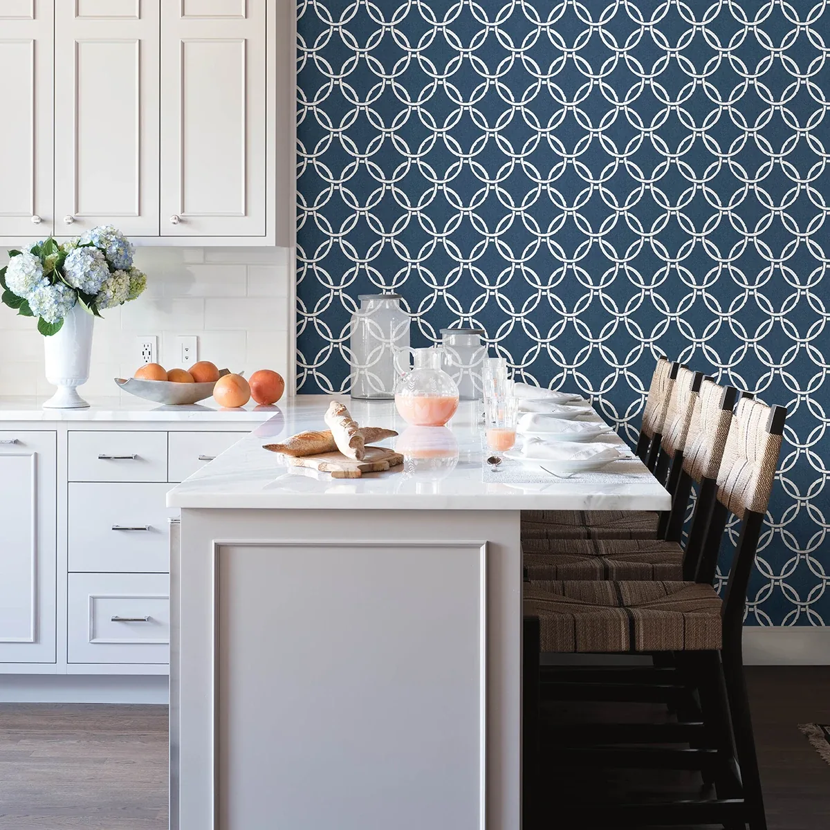 Brewster Home Fashions Quelala Navy Ring Ogee Wallpaper | Wallpaper Twins Brewster Home Fashions Quelala Navy Ring Ogee Wallpaper - SKU 3122-11002