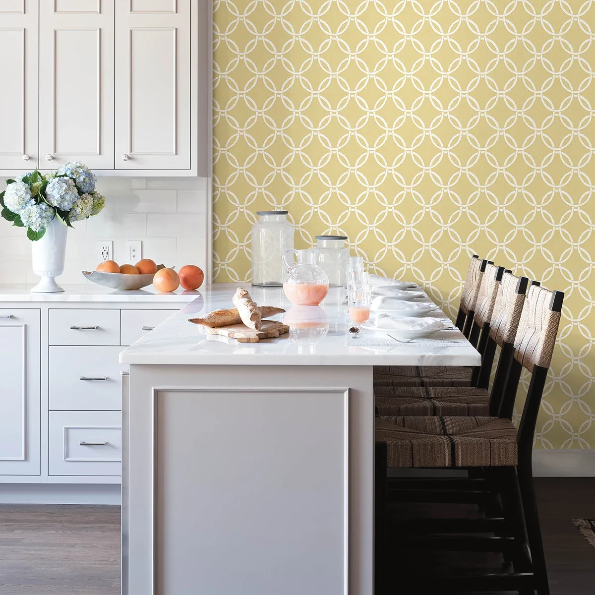 Brewster Home Fashions Quelala Yellow Ring Ogee Wallpaper | Wallpaper Twins Brewster Home Fashions Quelala Yellow Ring Ogee Wallpaper - SKU 3122-11003