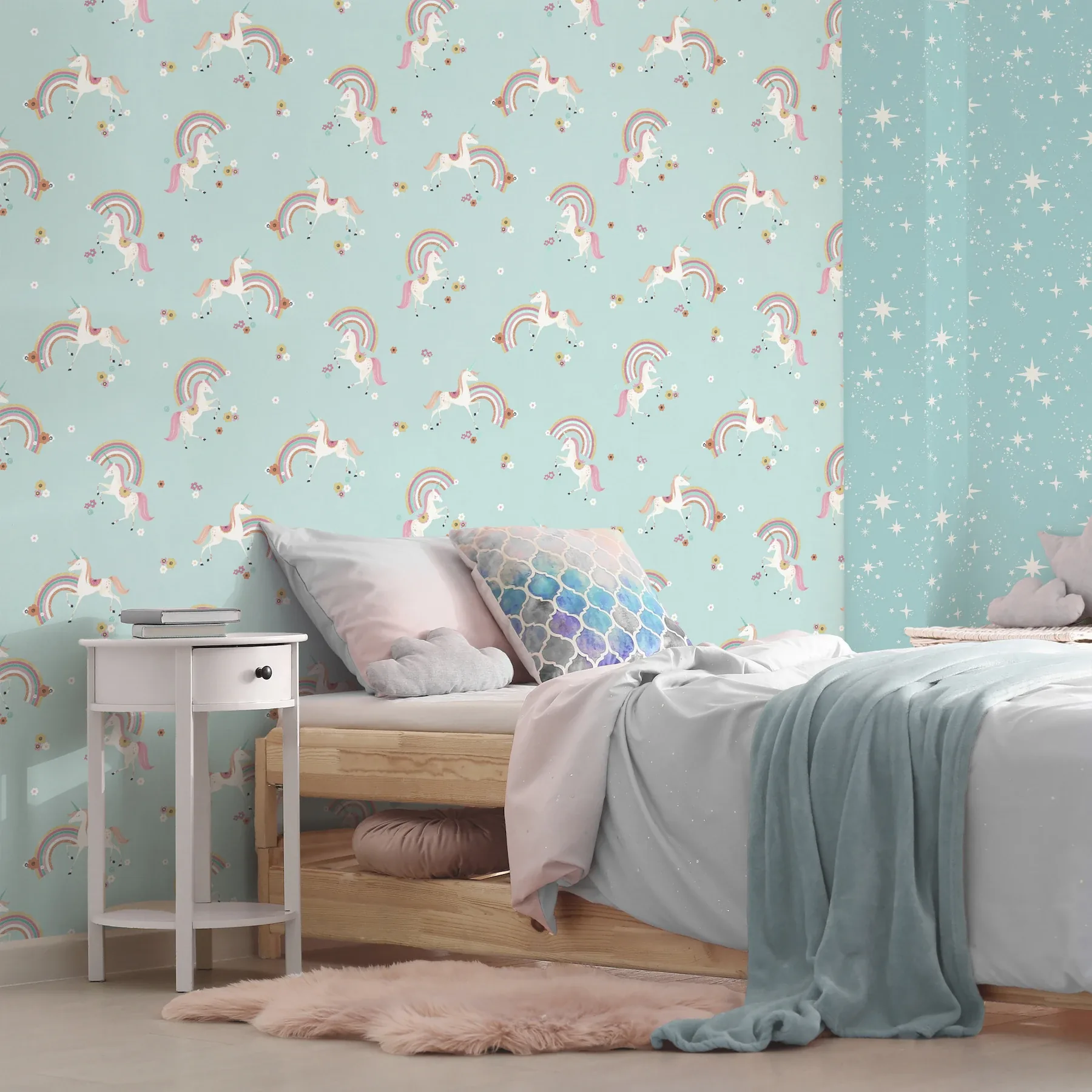 Brewster Home Fashions Rainbow Unicorn Blue Fantastical Wallpaper - SKU 4203-27564