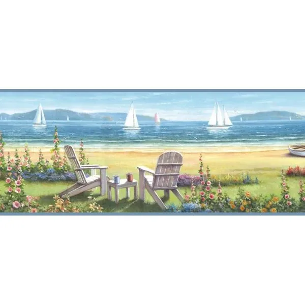 Brewster Home Fashions Regatta Blue Seaside Cottage Portrait Wallpaper - SKU BBC20021B