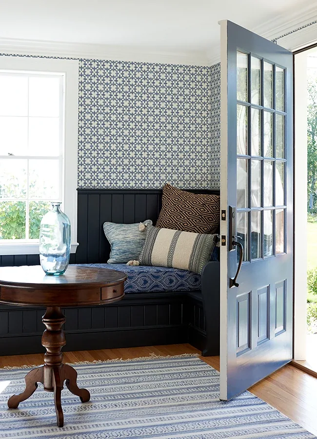 Brewster Home Fashions Remy Blue Fleur Tile Wallpaper | Wallpaper Twins Brewster Home Fashions Remy Blue Fleur Tile Wallpaper - SKU 4072-70033