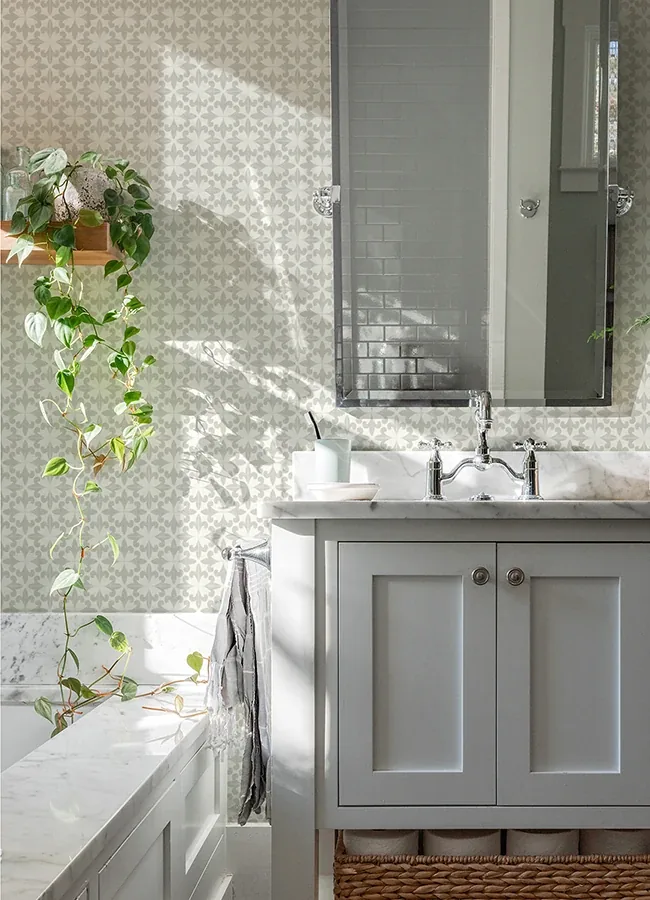 Brewster Home Fashions Remy Light Grey Fleur Tile Wallpaper | Wallpaper Twins Brewster Home Fashions Remy Light Grey Fleur Tile Wallpaper - SKU 4072-70034
