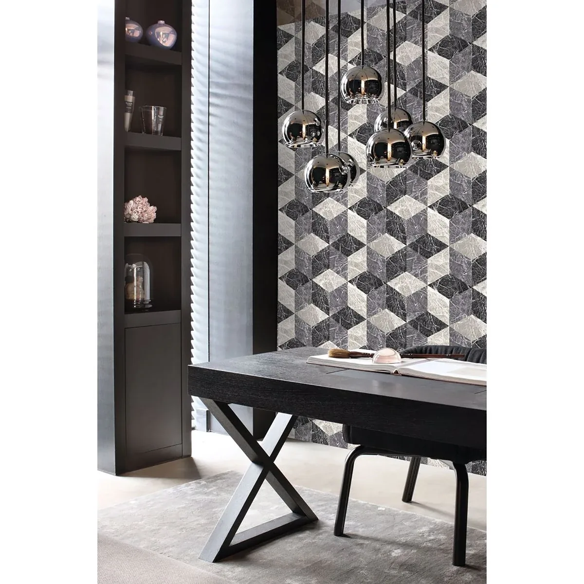 Brewster Home Fashions Rizzo Black Geometric Stone Wallpaper - SKU DD347318