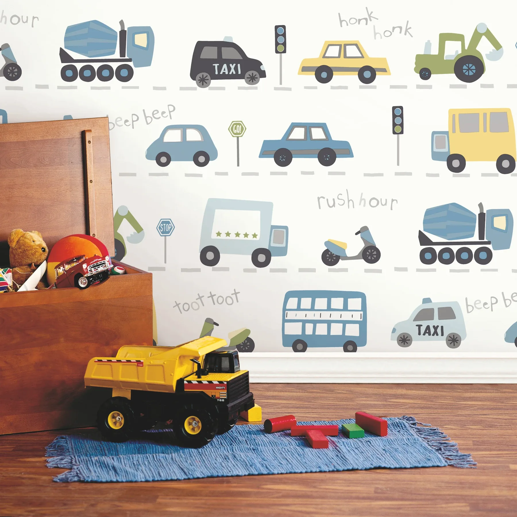 Brewster Home Fashions Road Traffic Blue Cars Wallpaper | Wallpaper Twins Brewster Home Fashions Road Traffic Blue Cars Wallpaper - SKU 4203-27594