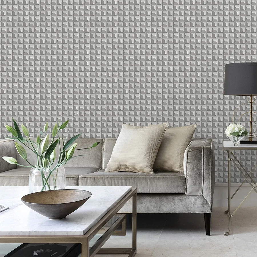 Brewster Home Fashions Romero Grey 3D Geometric Wallpaper | Wallpaper Twins Brewster Home Fashions Romero Grey 3D Geometric Wallpaper - SKU M95684