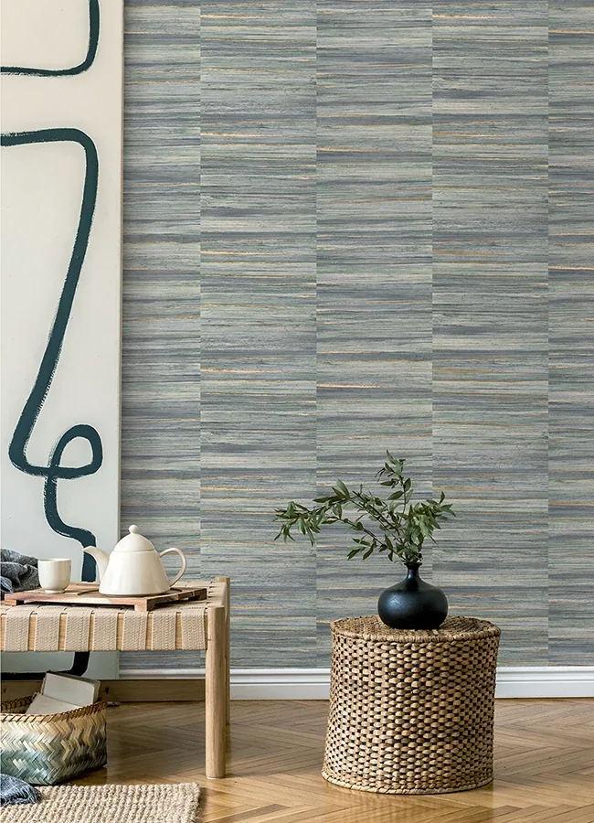Brewster Home Fashions Rowan Blue Faux Grasscloth Wallpaper - SKU 4125-26745
