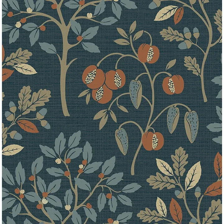 M1761 | Rowan Navy Autumn Trees Wallpaper