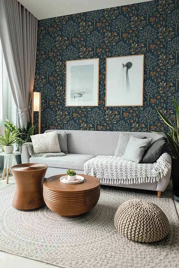 Brewster Home Fashions Rowan Navy Autumn Trees Wallpaper - SKU M1761