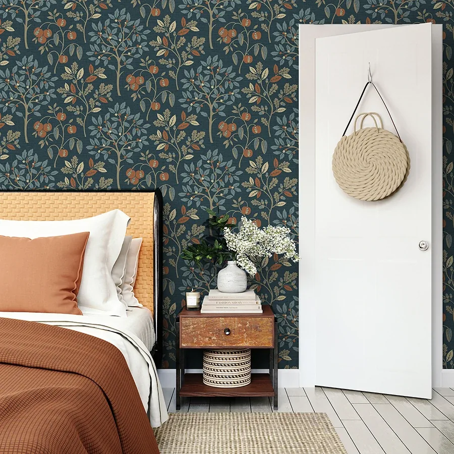 Brewster Home Fashions Rowan Navy Autumn Trees Wallpaper - SKU M1761