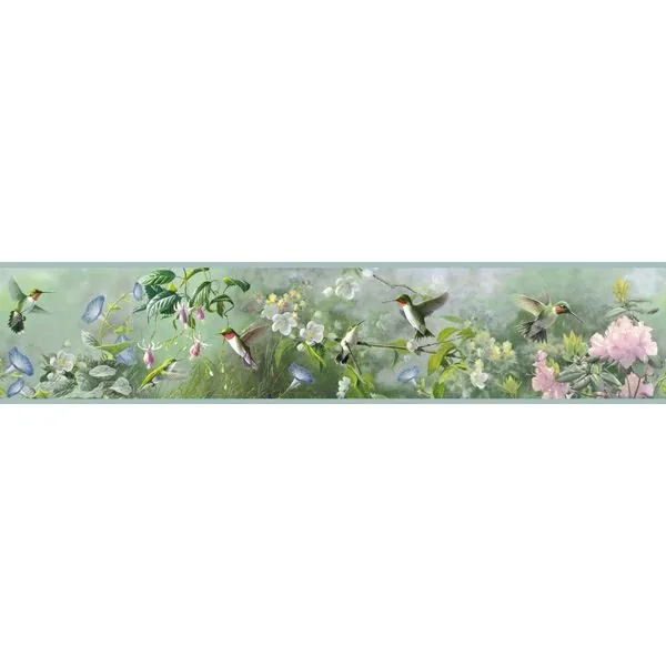 HTM48531B | Ruby Green Hummingbird Garden Wallpaper