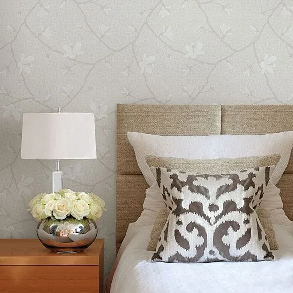 Brewster Home Fashions Sabella Grey Magnolia Branch Wallpaper | Wallpaper Twins Brewster Home Fashions Sabella Grey Magnolia Branch Wallpaper - SKU WV5452