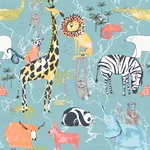 Brewster Home Fashions Safari Animals Blue Jungle Friends Wallpaper - SKU 4203-27541