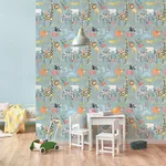 Brewster Home Fashions Safari Animals Blue Jungle Friends Wallpaper - SKU 4203-27541