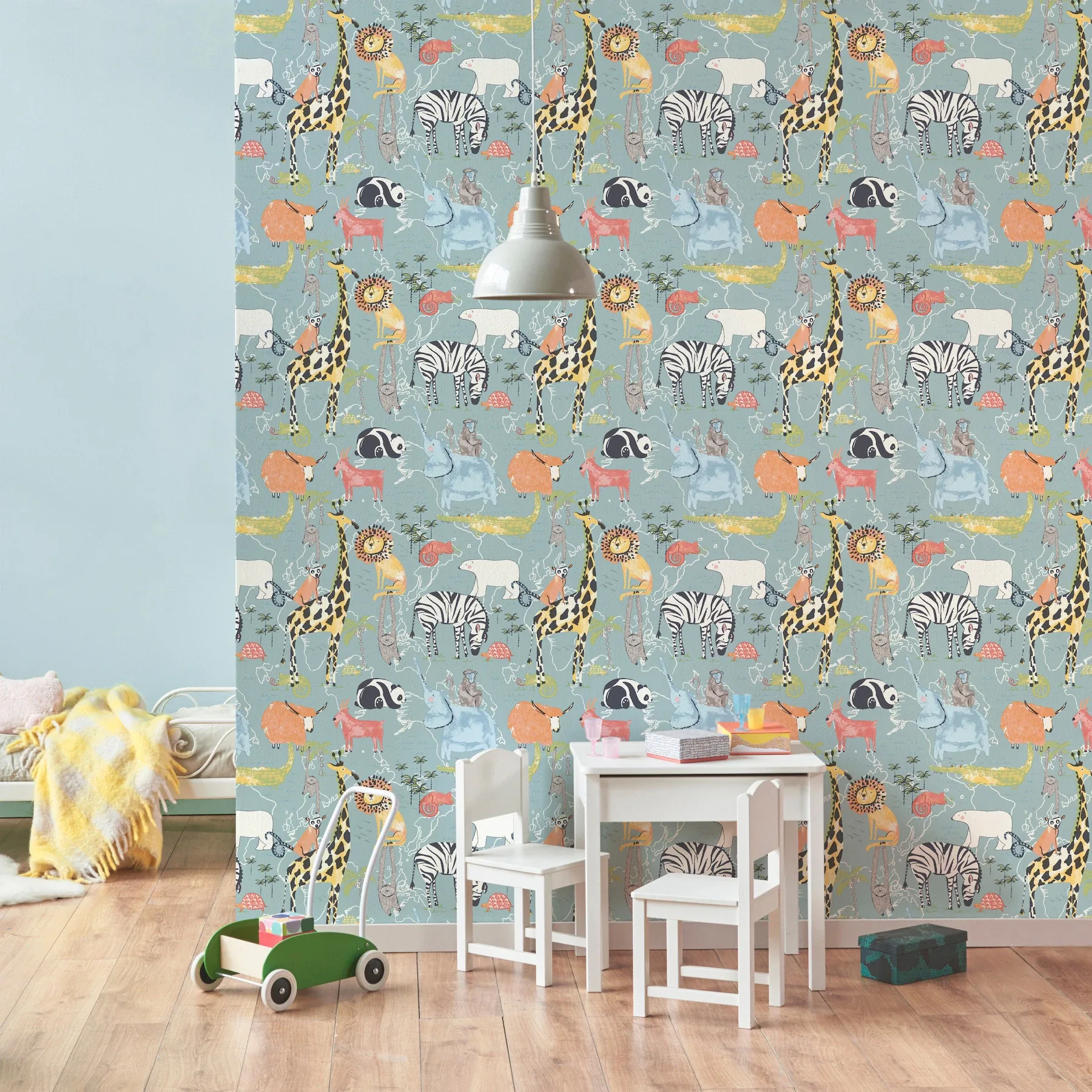 Brewster Home Fashions Safari Animals Blue Jungle Friends Wallpaper - SKU 4203-27541