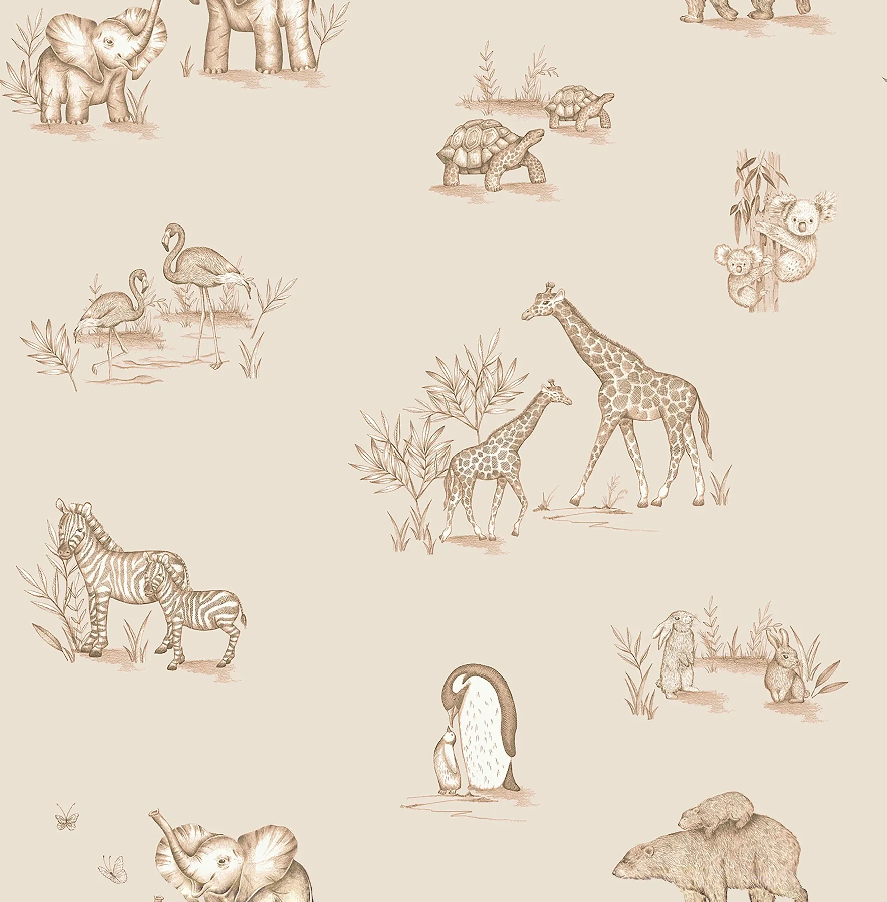 4203-27553 | Safari Babies Beige Animal Wallpaper