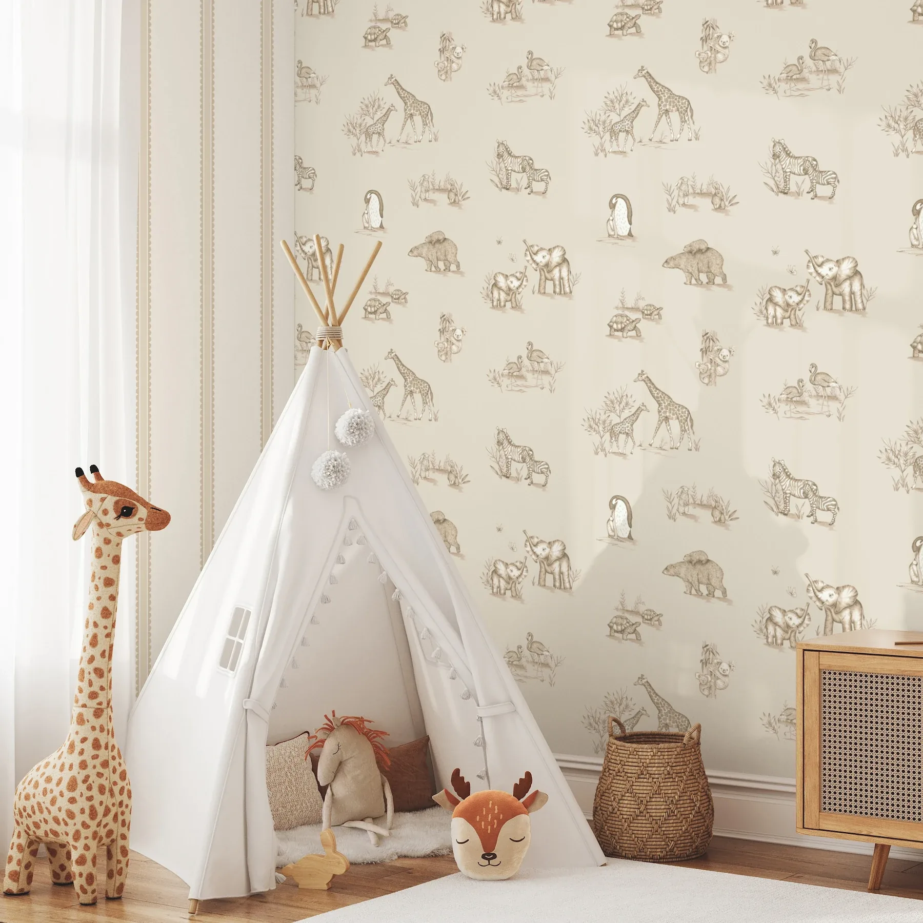 Brewster Home Fashions Safari Babies Beige Animal Wallpaper - SKU 4203-27553