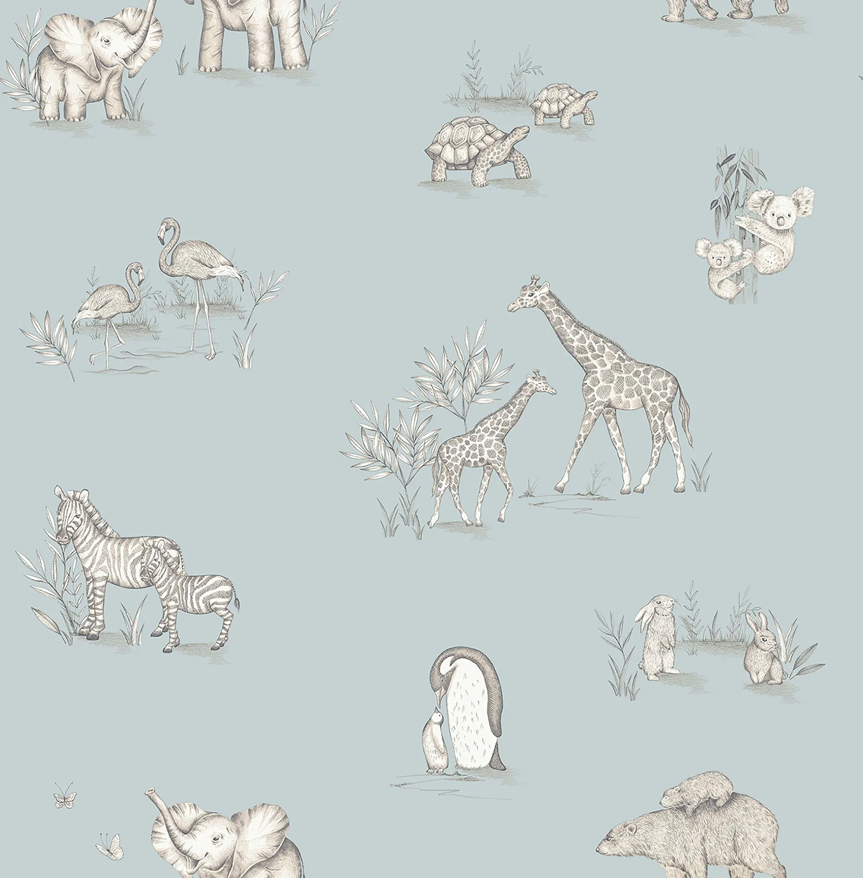 4203-27551 | Safari Babies Blue Animal Wallpaper