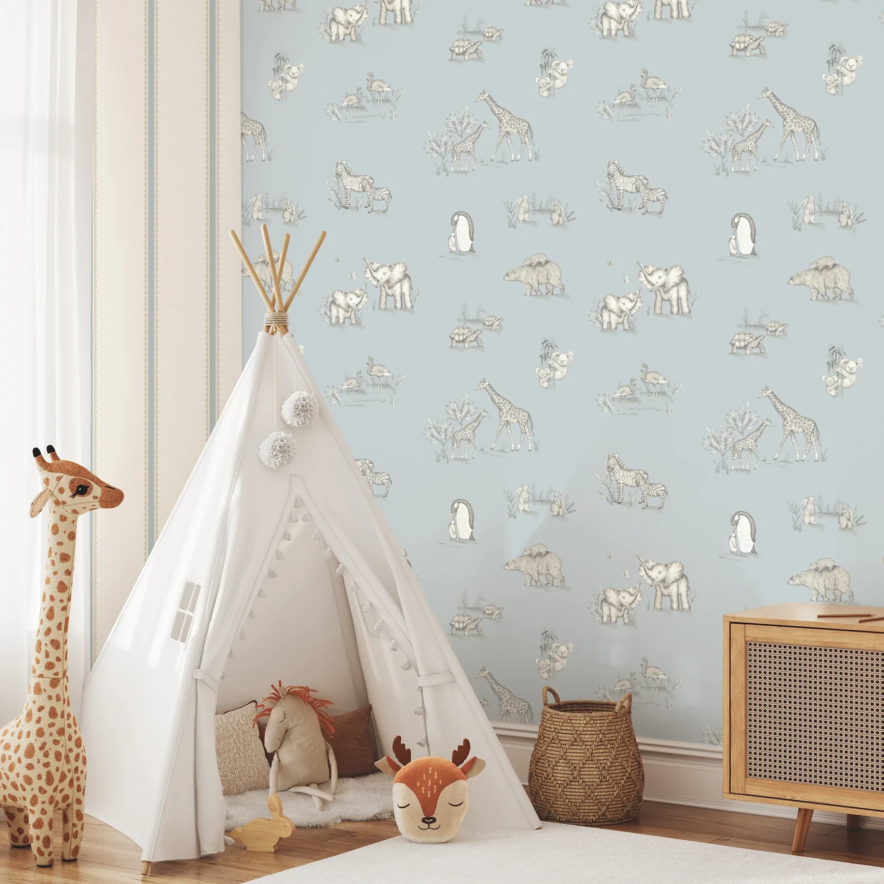 Brewster Home Fashions Safari Babies Blue Animal Wallpaper - SKU 4203-27551