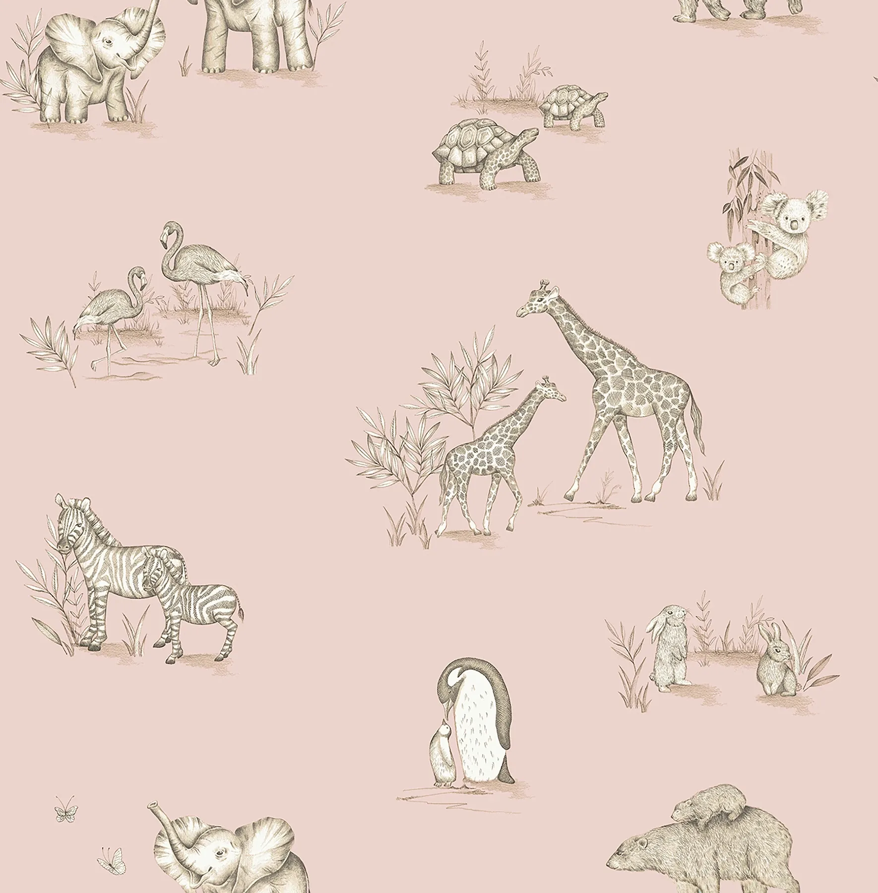 Brewster Home Fashions Safari Babies Pink Animal Wallpaper - SKU 4203-27552