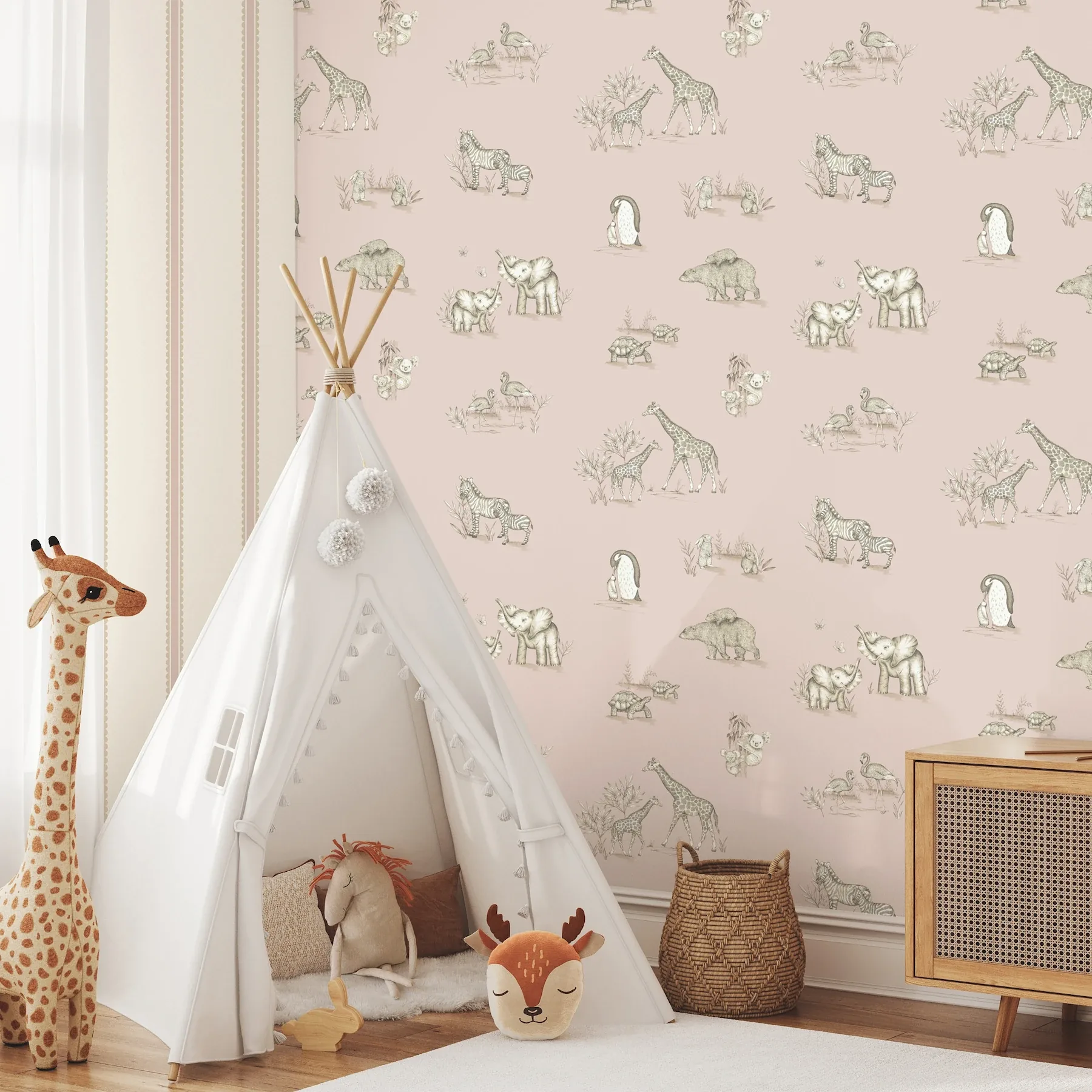 Brewster Home Fashions Safari Babies Pink Animal Wallpaper - SKU 4203-27552